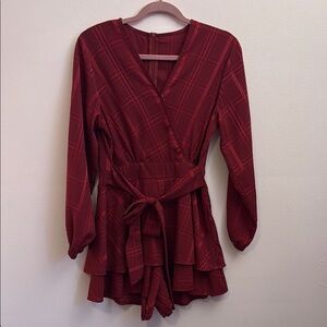 Elegant Red Plaid Romper Dress